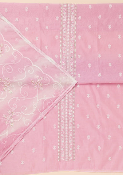 Pink Zariwork Chanderi Unstitched Salwar Suit-Koskii