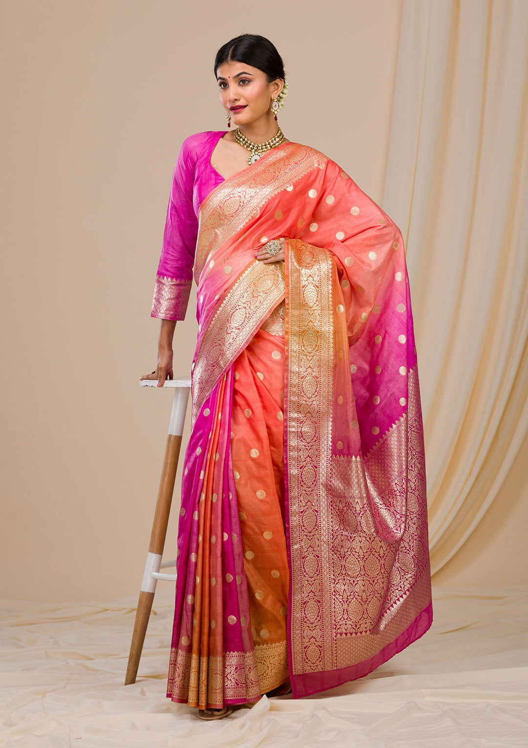Pink Zariwork Chanderi Saree-Koskii