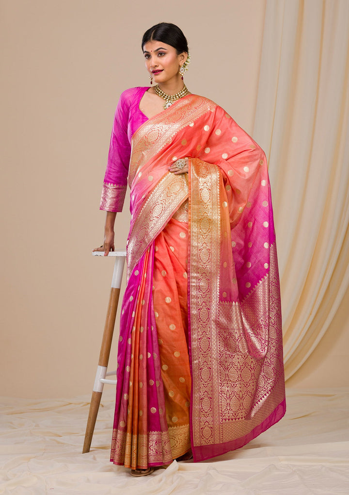 Pink Zariwork Chanderi Saree-Koskii