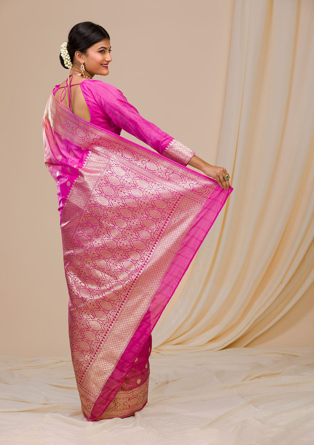 Pink Zariwork Chanderi Saree-Koskii