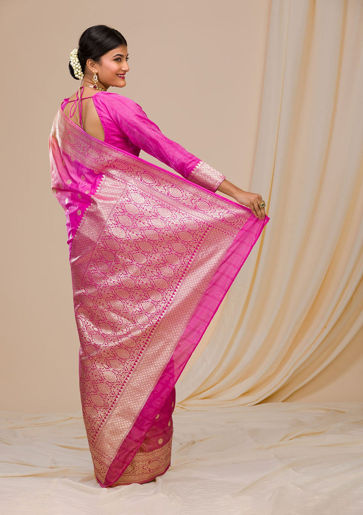 Pink Zariwork Chanderi Saree-Koskii