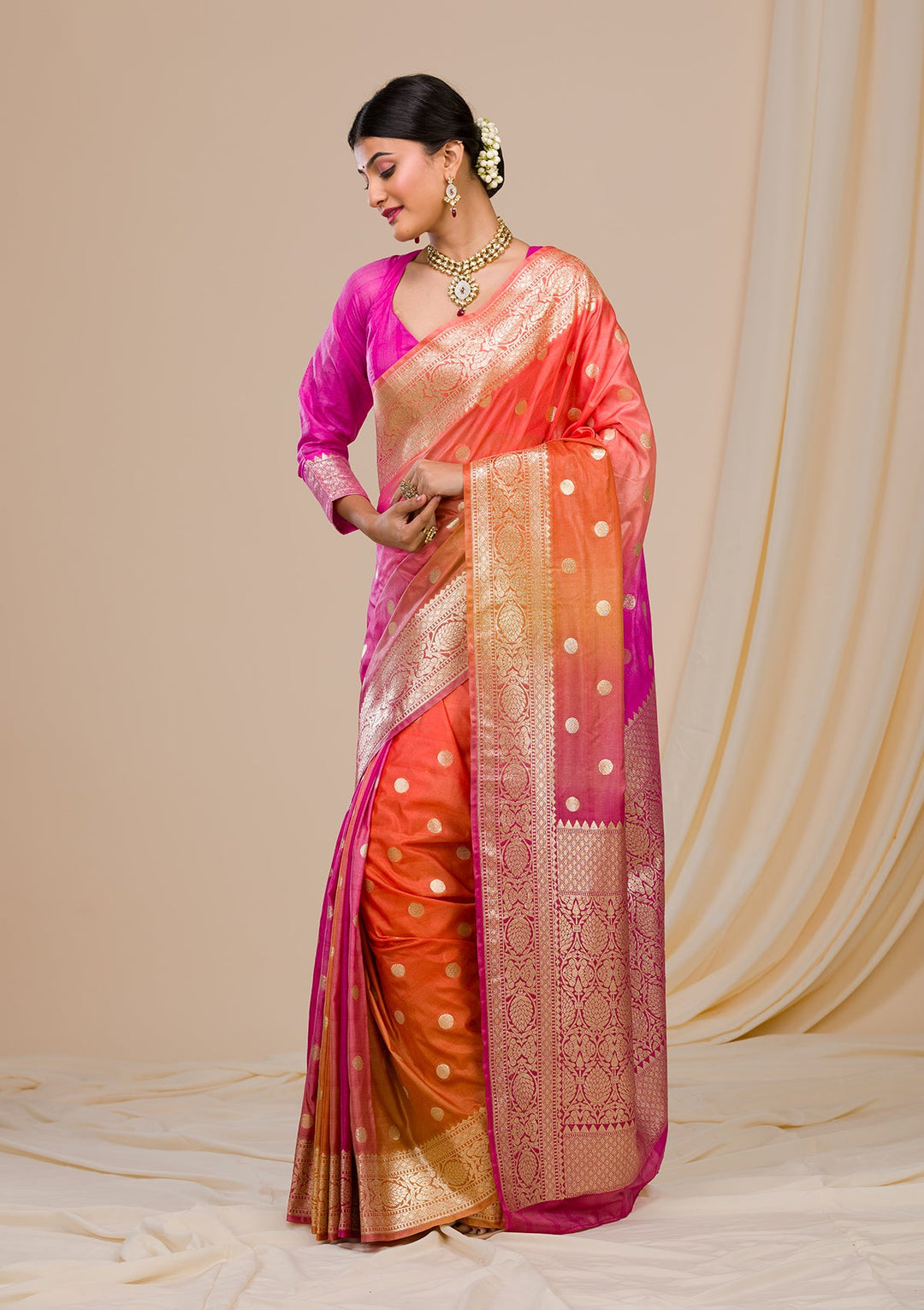 Pink Zariwork Chanderi Saree-Koskii