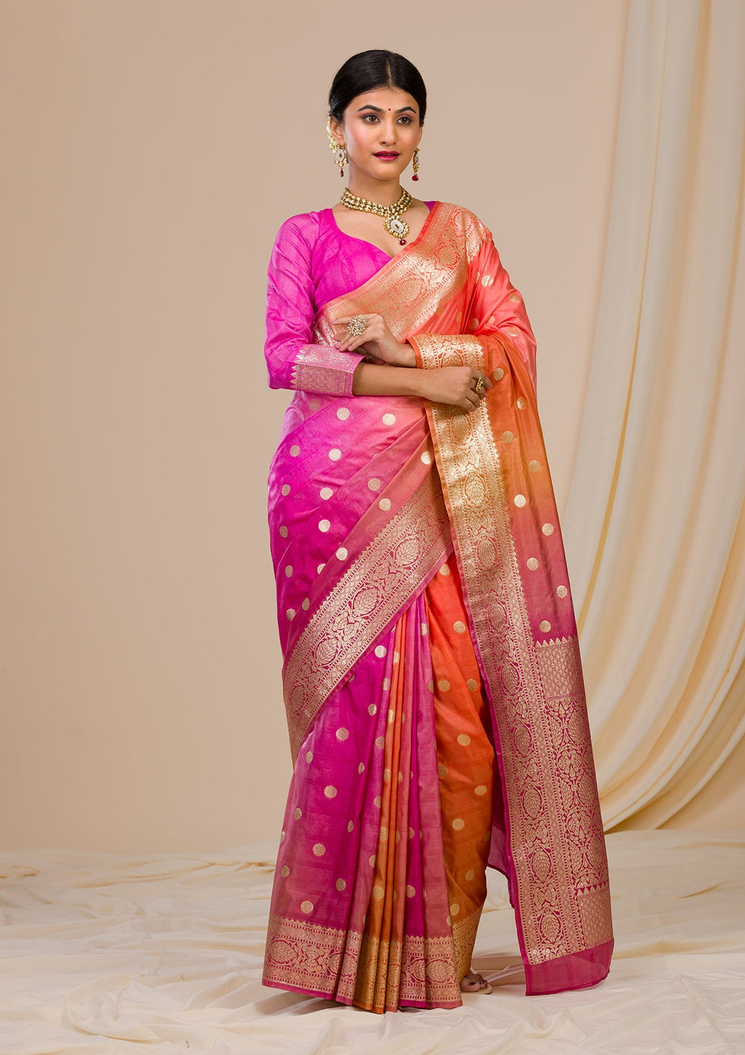 Pink Zariwork Chanderi Saree-Koskii