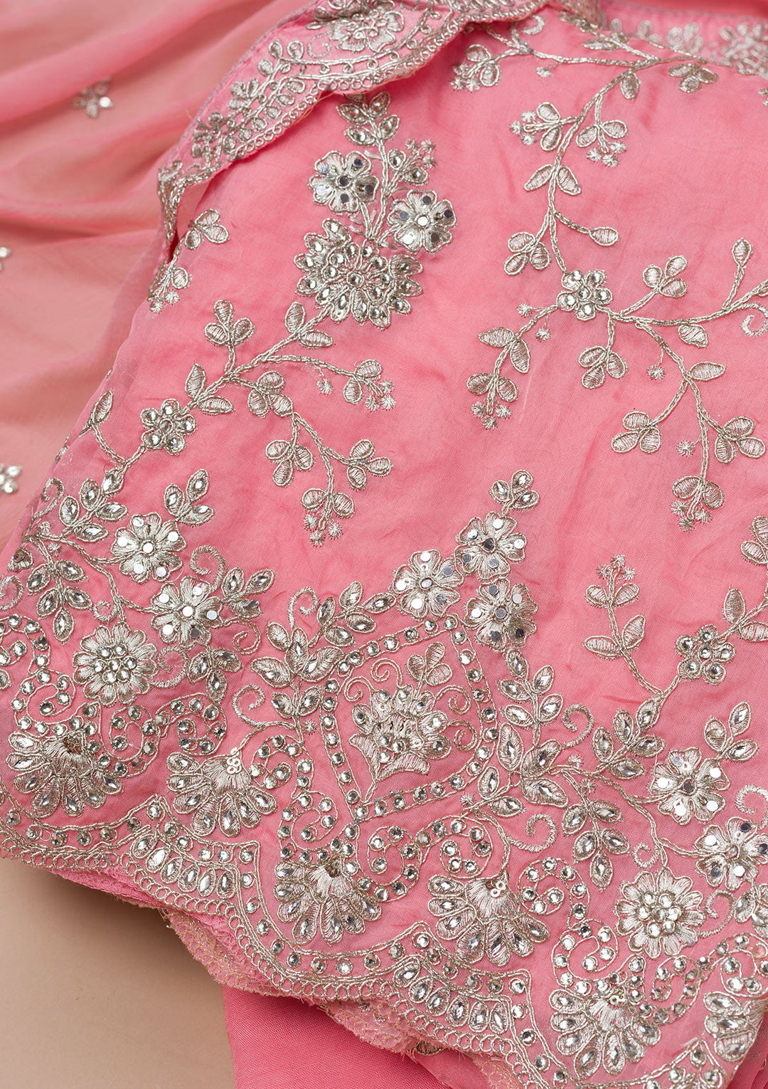 Pink Zariwork Crepe Unstitched Salwar Suit-Koskii