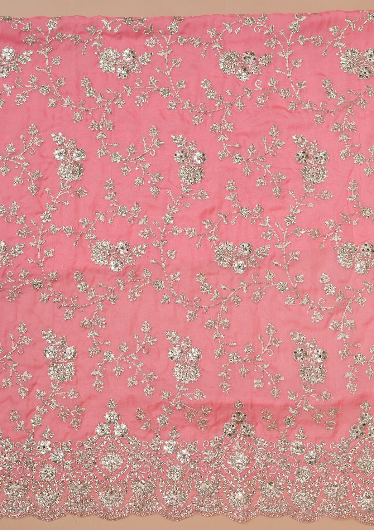 Pink Zariwork Crepe Unstitched Salwar Suit-Koskii