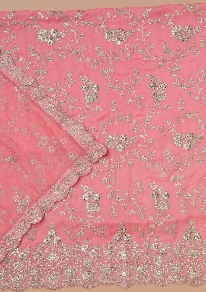 Pink Zariwork Crepe Unstitched Salwar Suit-Koskii