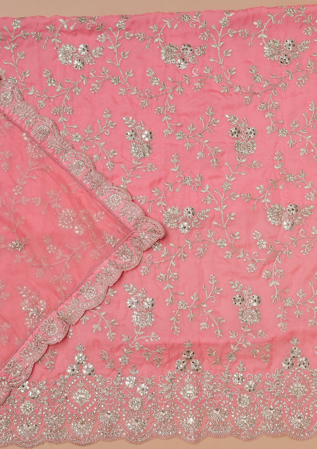 Pink Zariwork Crepe Unstitched Salwar Suit-Koskii