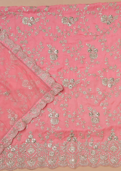 Pink Zariwork Crepe Unstitched Salwar Suit-Koskii