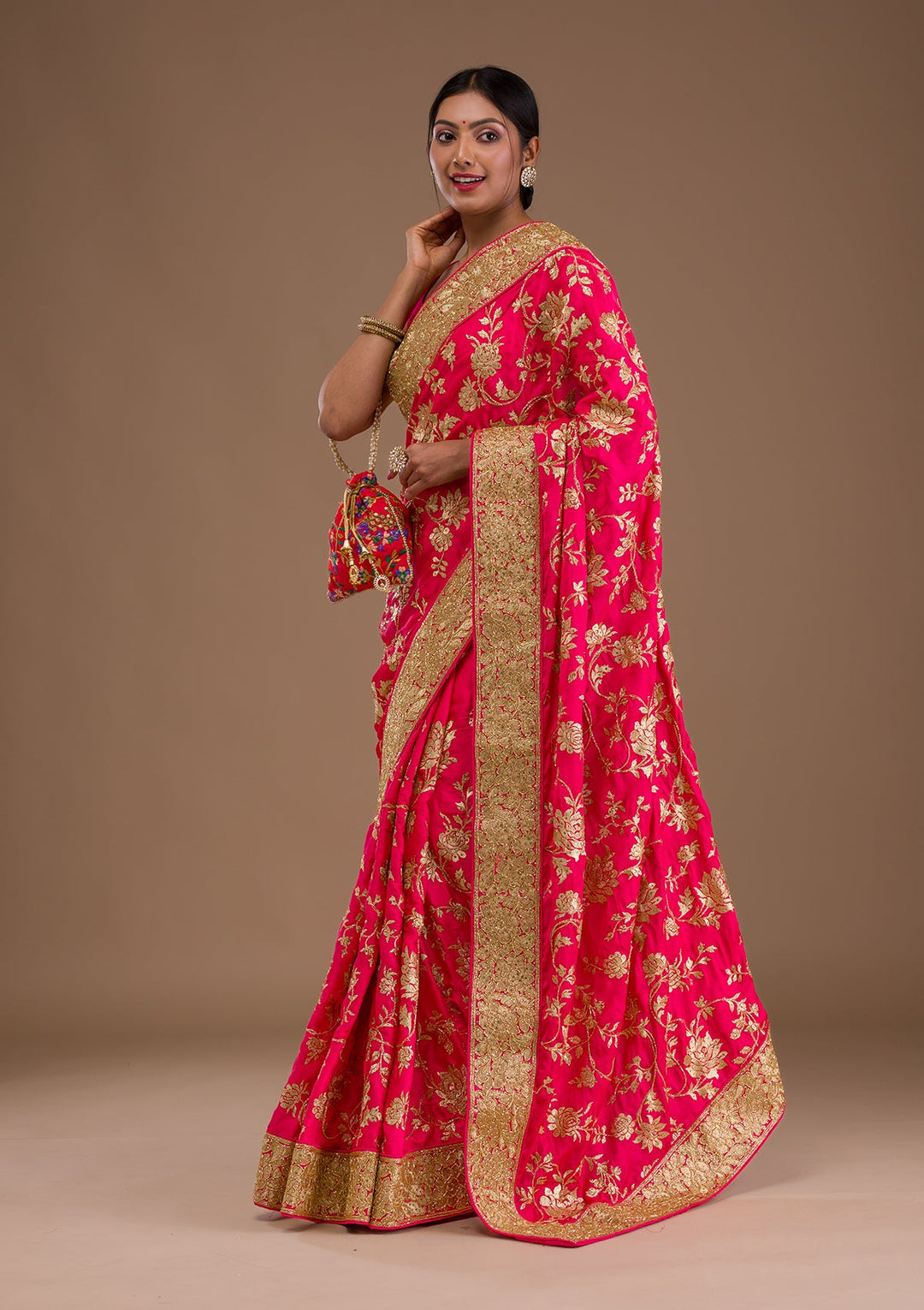 Pink Zariwork Crepe Saree-Koskii