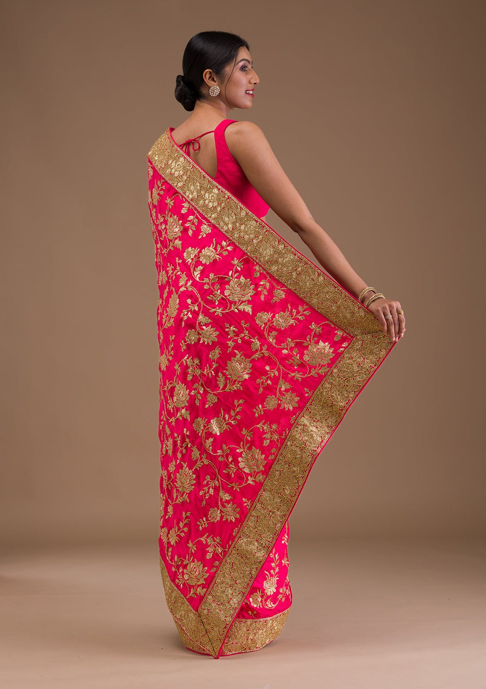 Pink Zariwork Crepe Saree-Koskii