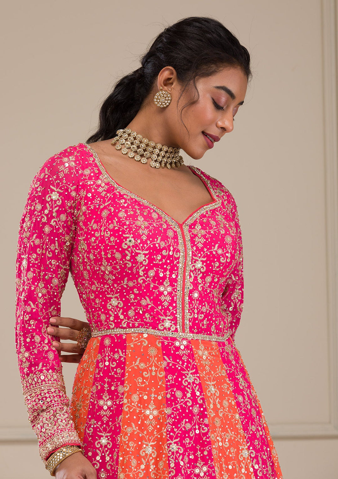 Pink Zariwork Georgette Gown-Koskii