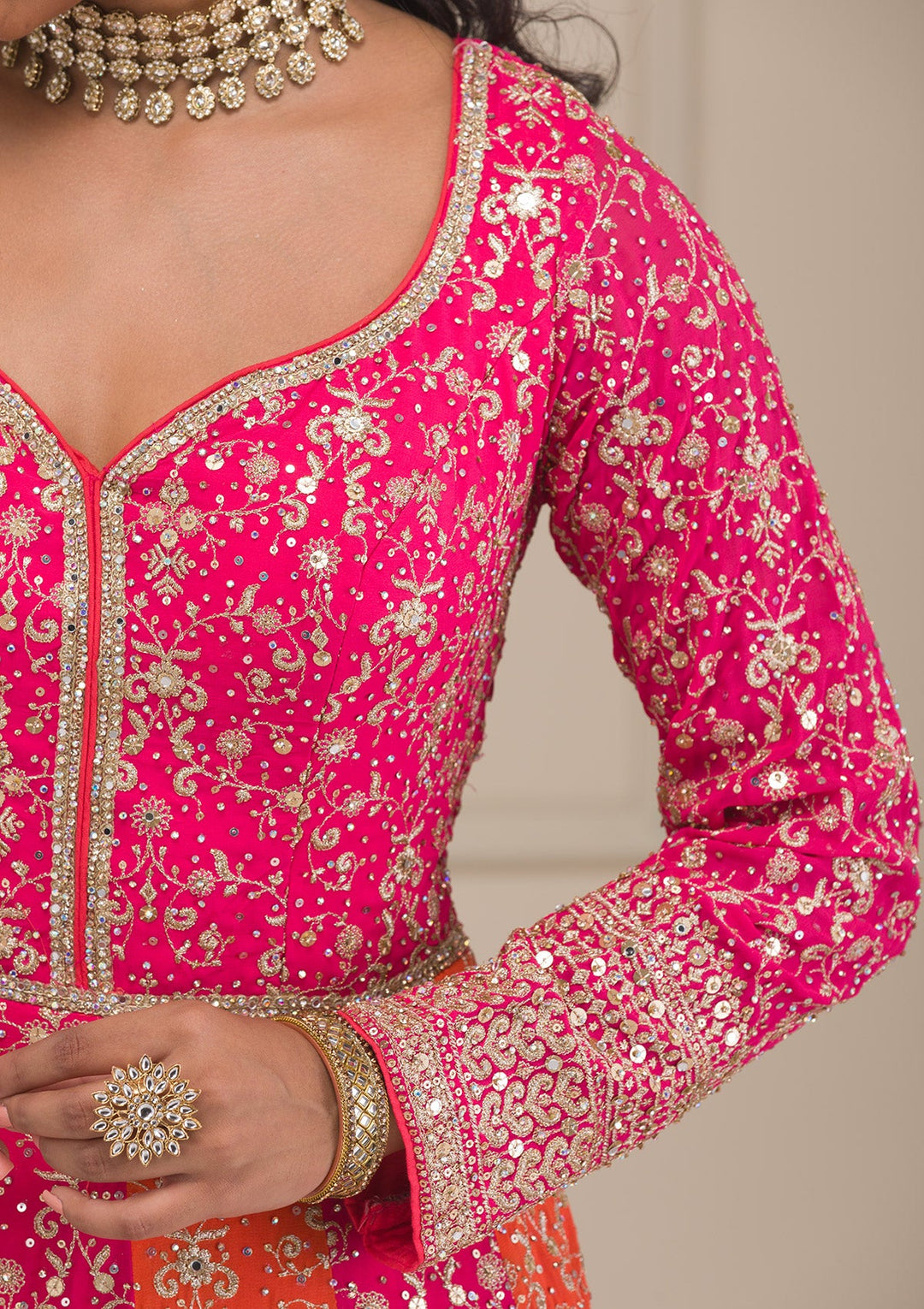 Pink Zariwork Georgette Gown-Koskii
