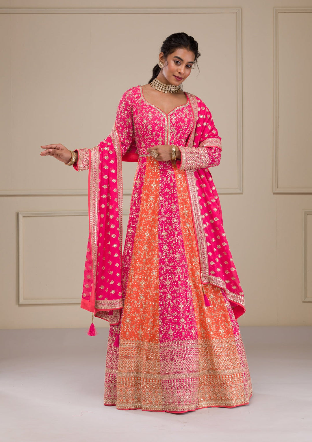 Pink Zariwork Georgette Gown-Koskii