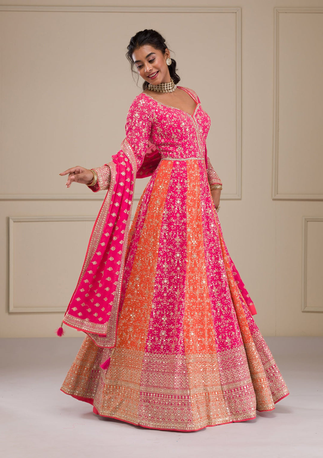 Pink Zariwork Georgette Gown-Koskii