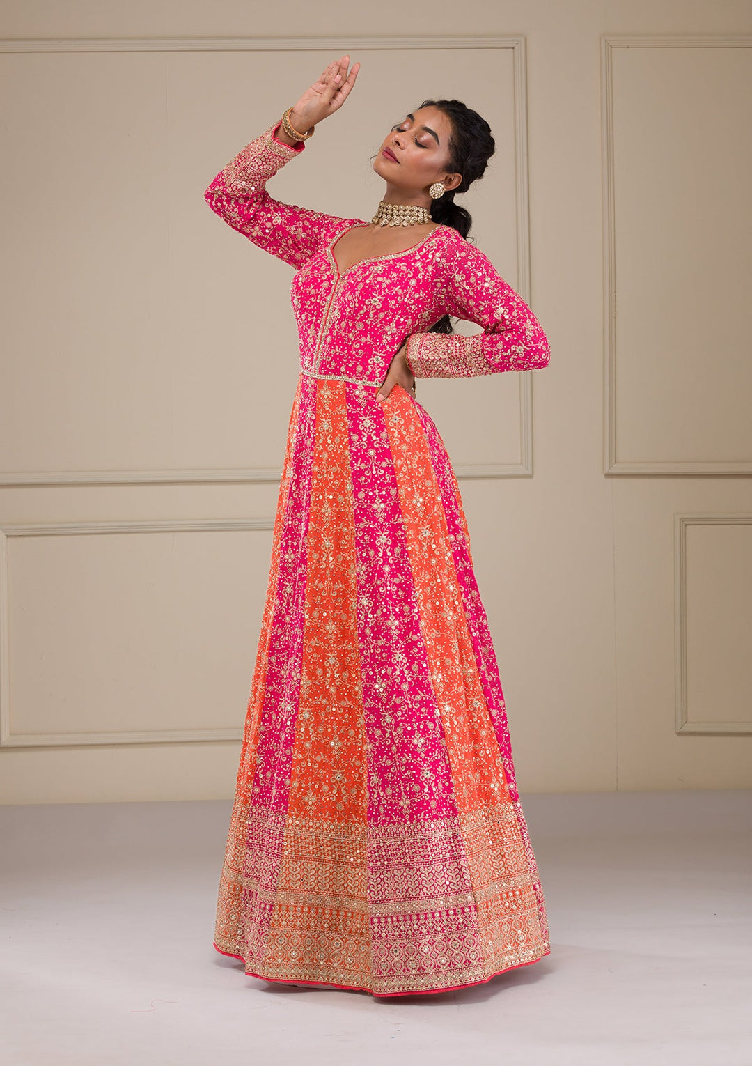 Pink Zariwork Georgette Gown-Koskii