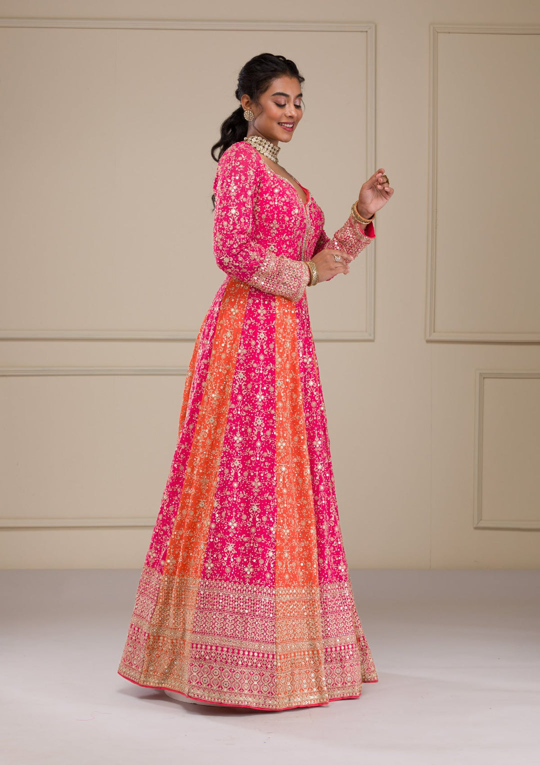 Pink Zariwork Georgette Gown-Koskii