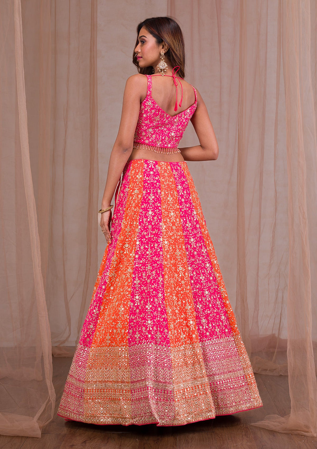 Pink Zariwork Georgette Readymade Lehenga-Koskii