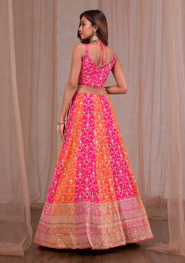 Pink Zariwork Georgette Readymade Lehenga-Koskii