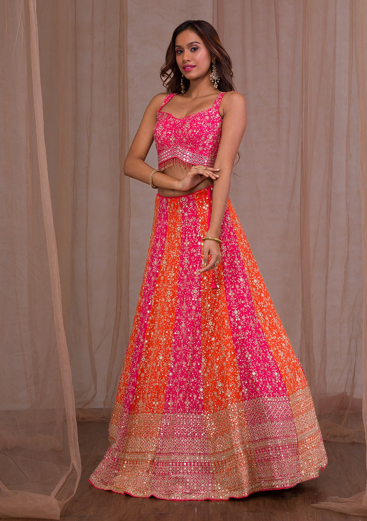 Pink Zariwork Georgette Readymade Lehenga-Koskii