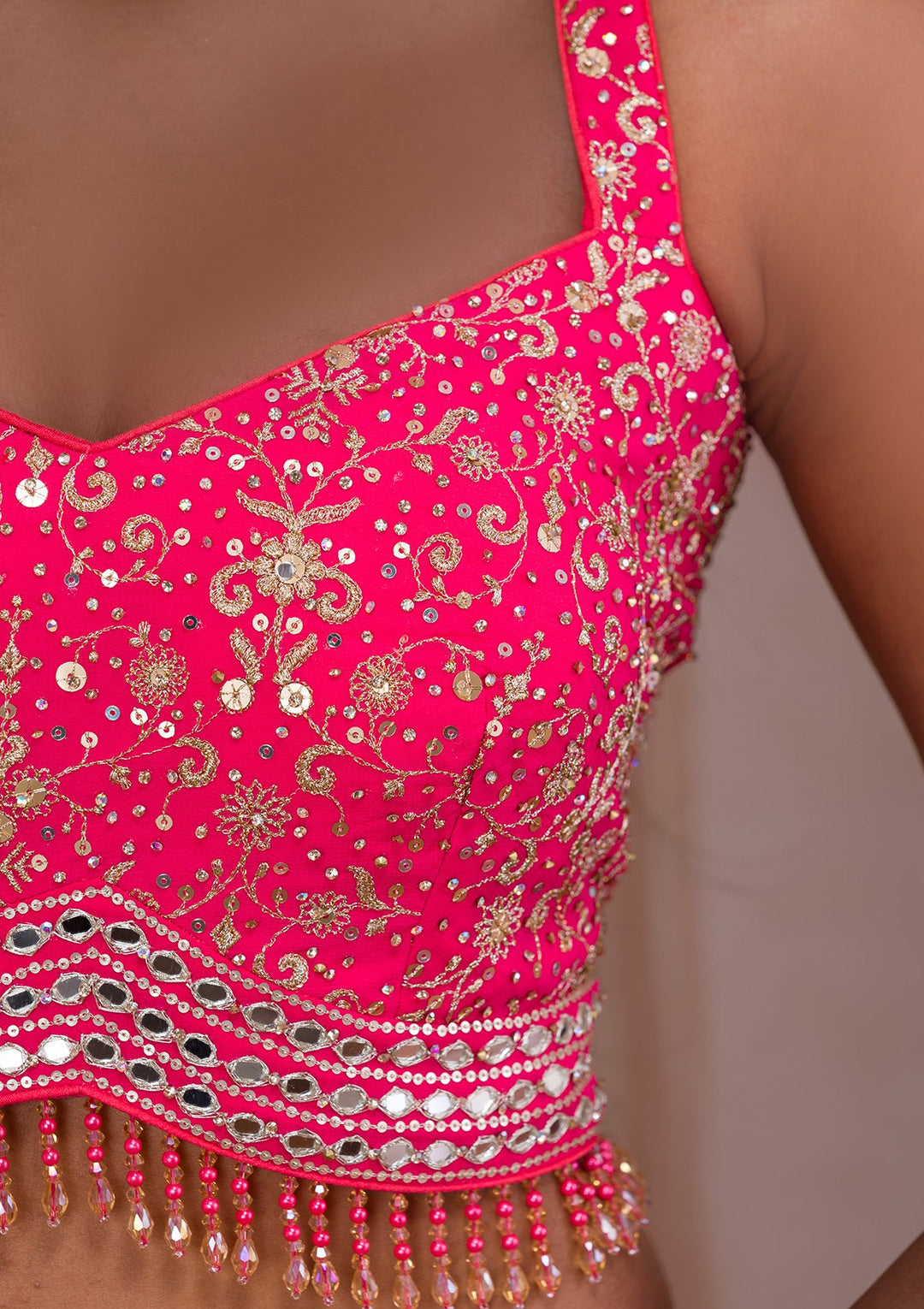 Pink Zariwork Georgette Readymade Lehenga-Koskii