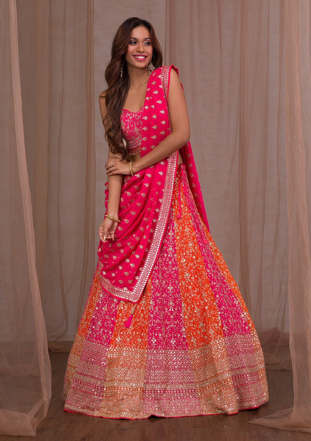 Pink Zariwork Georgette Readymade Lehenga-Koskii