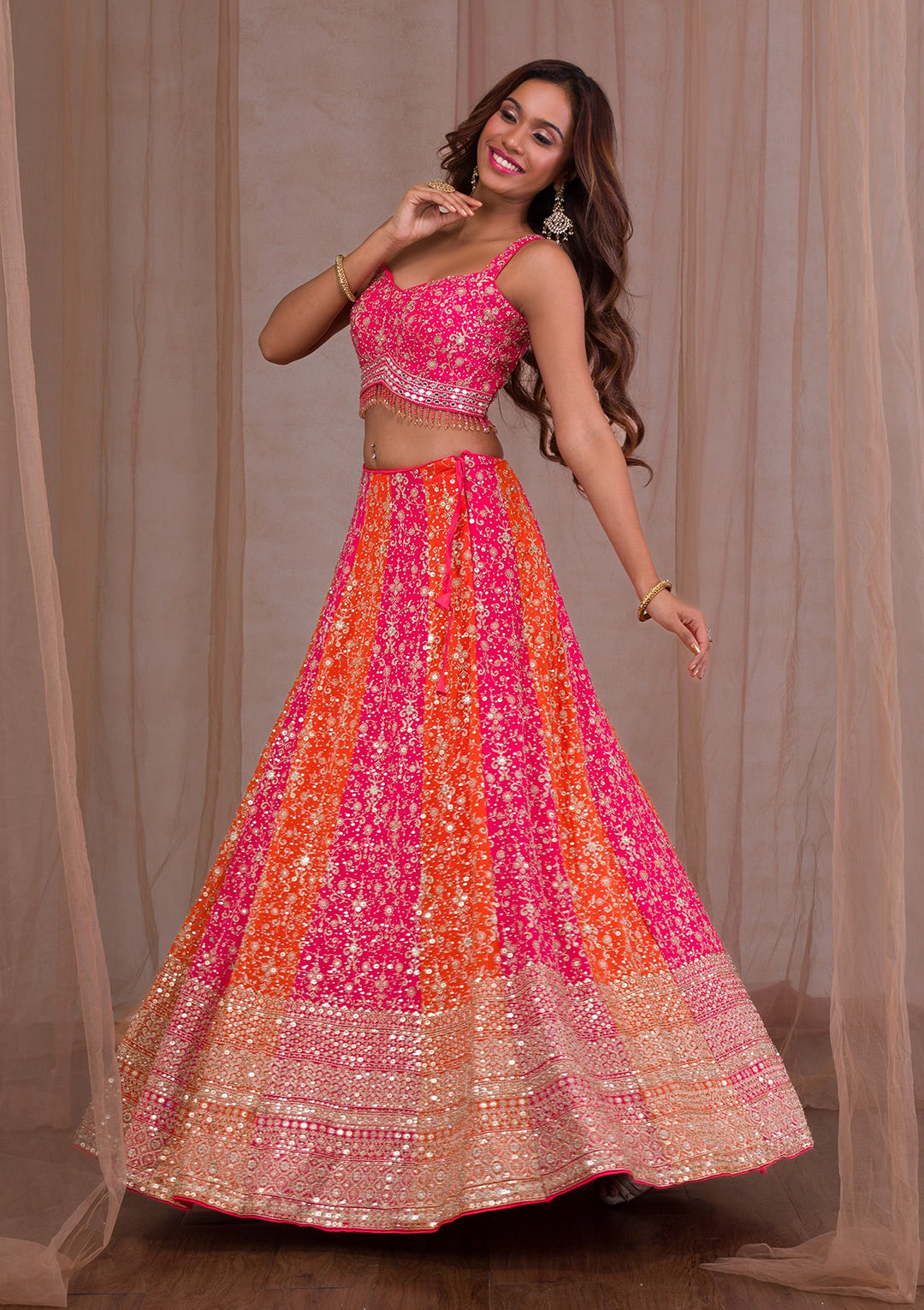 Pink Zariwork Georgette Readymade Lehenga-Koskii