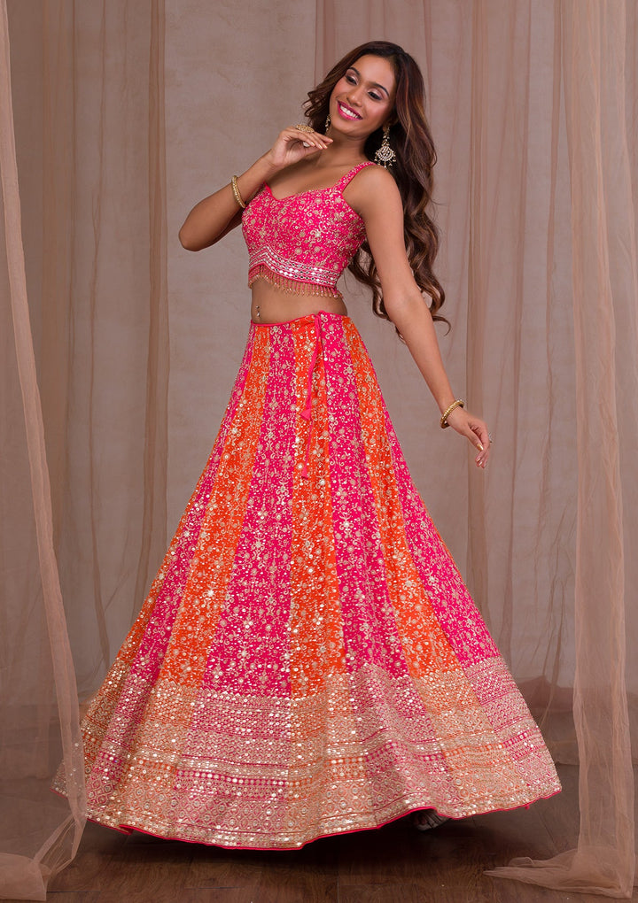 Pink Zariwork Georgette Readymade Lehenga-Koskii