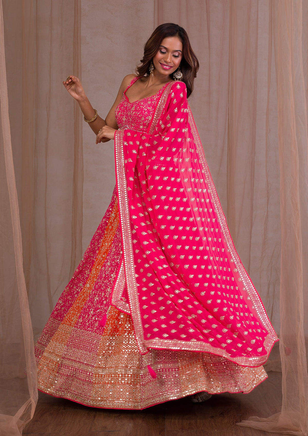 Pink Zariwork Georgette Readymade Lehenga-Koskii