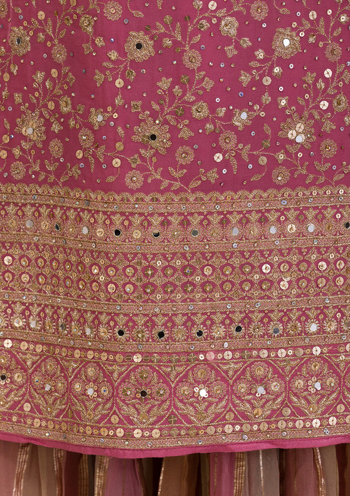 Pink Zariwork Georgette Readymade Salwar Kameez-Koskii