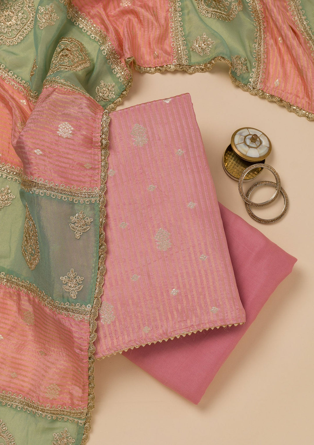 Pink Zariwork Georgette Unstitched Salwar Suit-Koskii