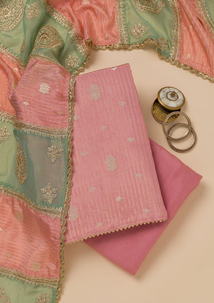 Pink Zariwork Georgette Unstitched Salwar Suit-Koskii