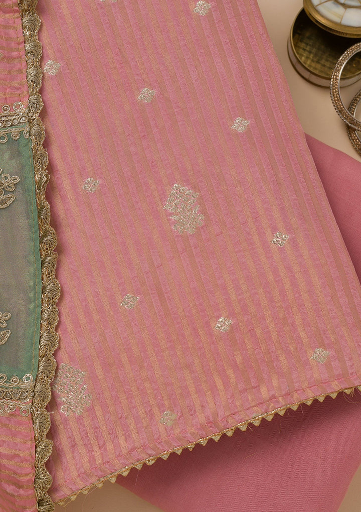 Pink Zariwork Georgette Unstitched Salwar Suit-Koskii