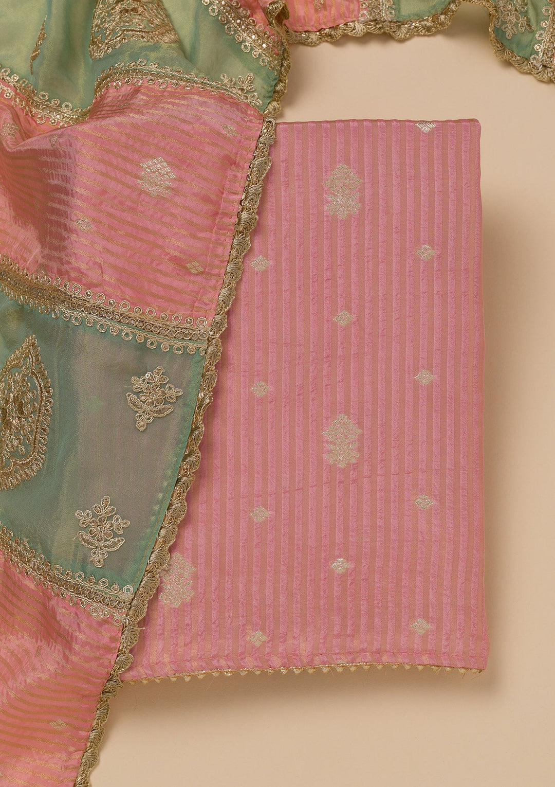 Pink Zariwork Georgette Unstitched Salwar Suit-Koskii