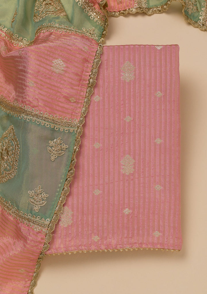 Pink Zariwork Georgette Unstitched Salwar Suit-Koskii
