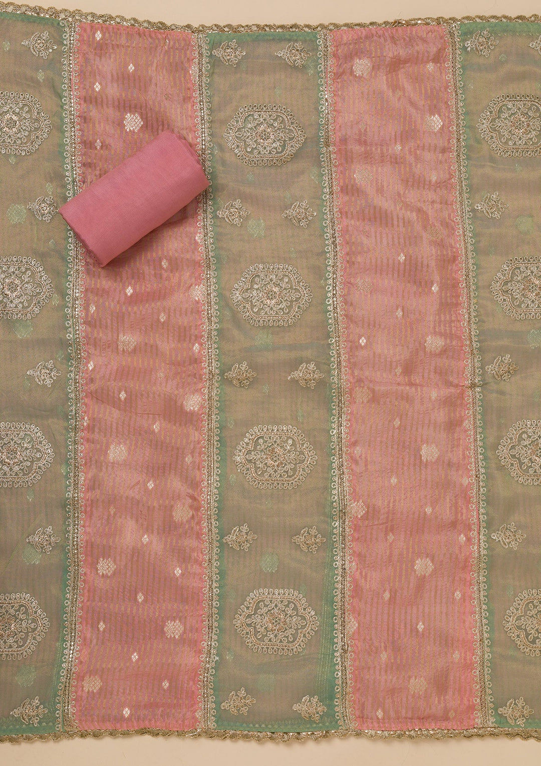 Pink Zariwork Georgette Unstitched Salwar Suit-Koskii