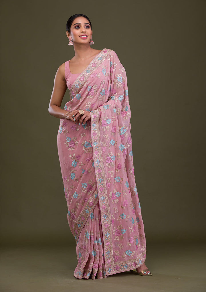 Pink Zariwork Georgette Saree-Koskii