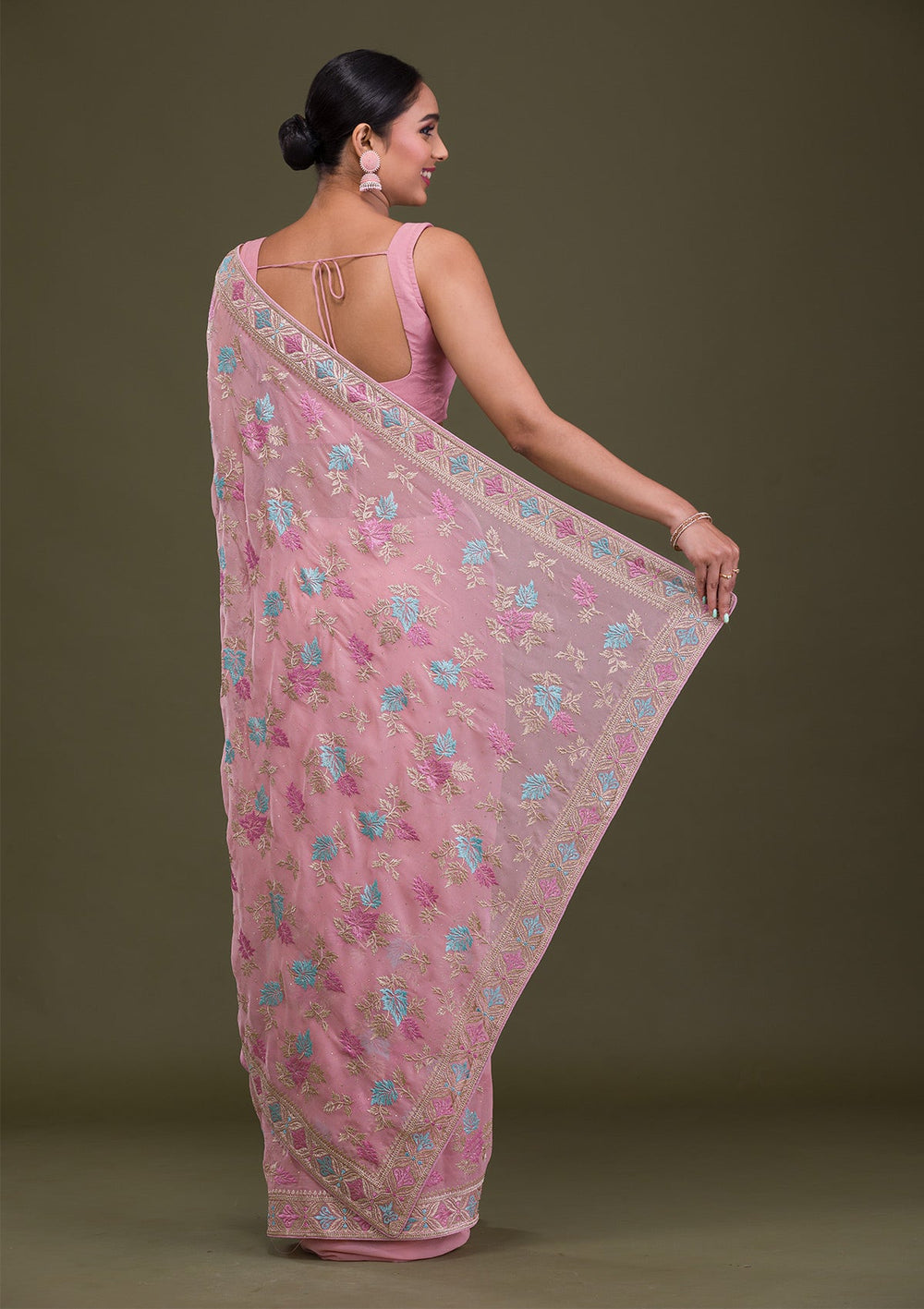 Pink Zariwork Georgette Saree-Koskii