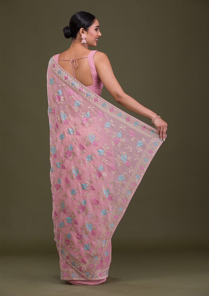Pink Zariwork Georgette Saree-Koskii