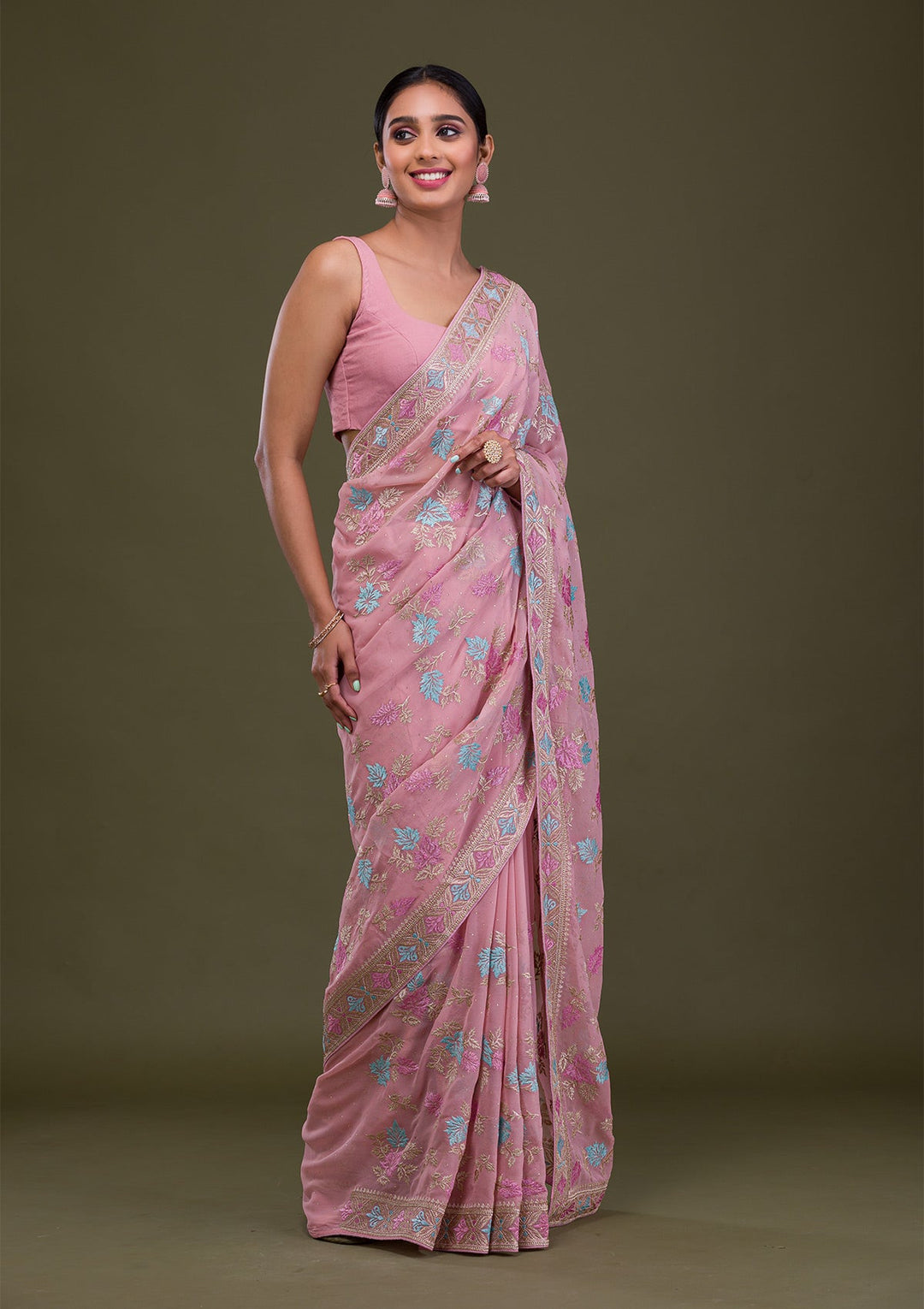 Pink Zariwork Georgette Saree-Koskii