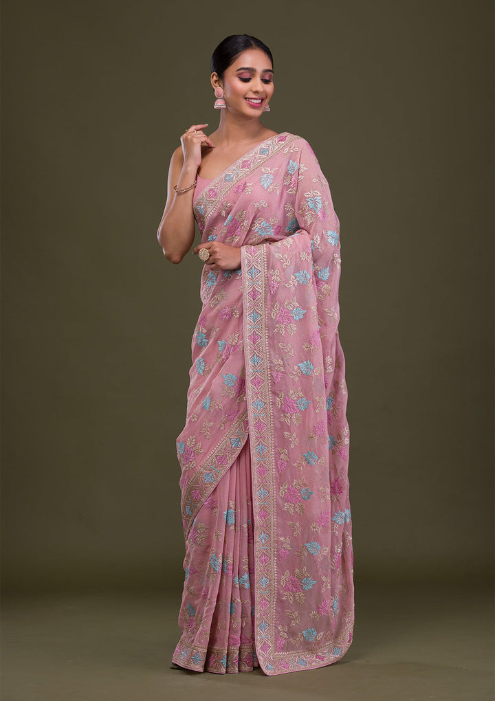 Pink Zariwork Georgette Saree-Koskii