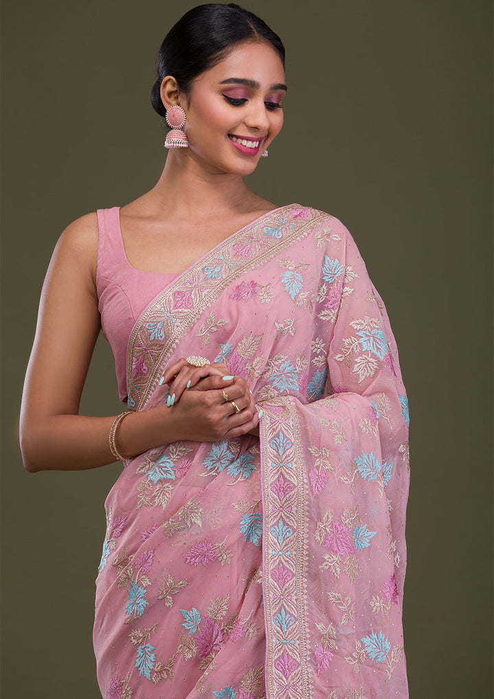 Pink Zariwork Georgette Saree-Koskii