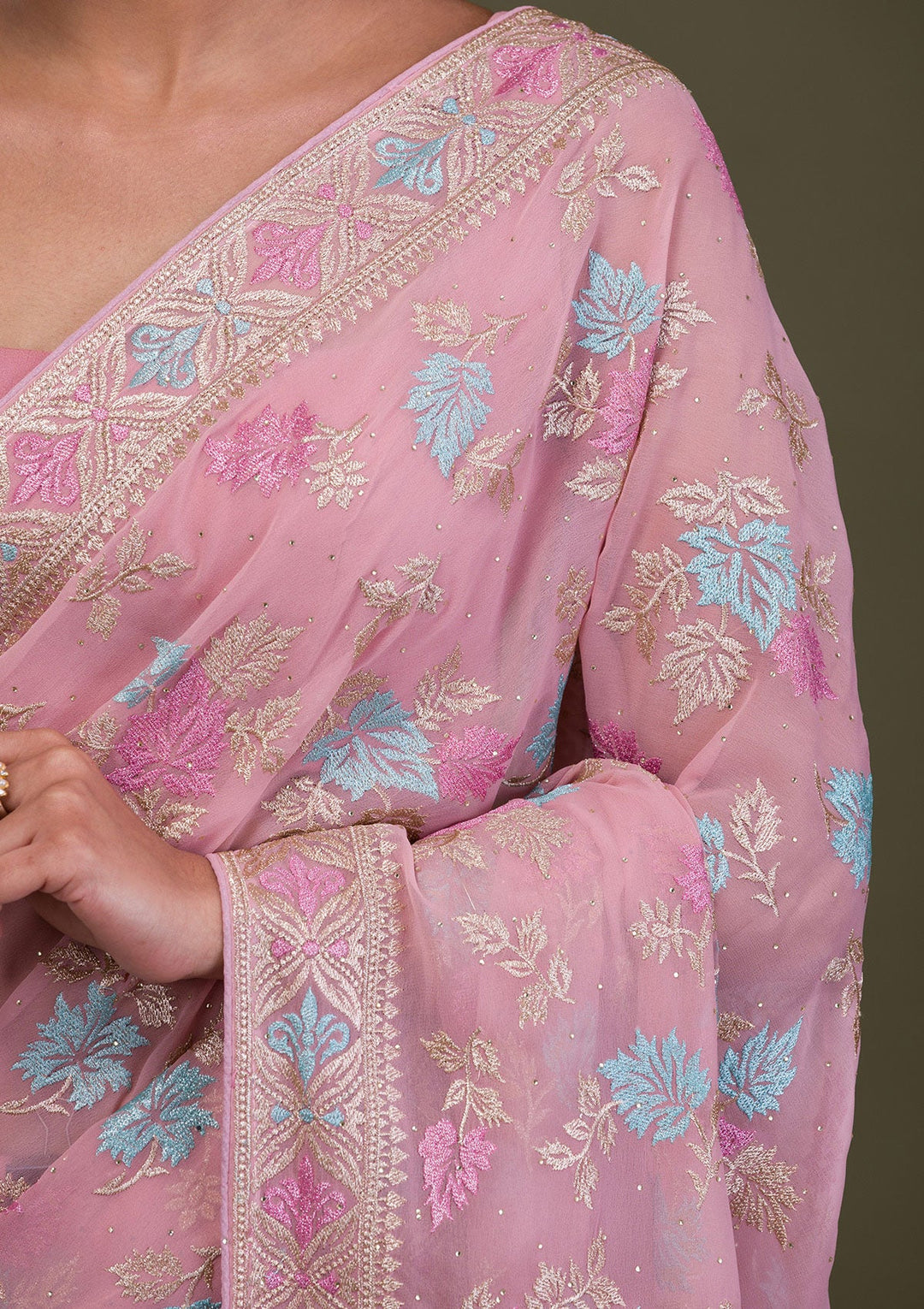Pink Zariwork Georgette Saree-Koskii