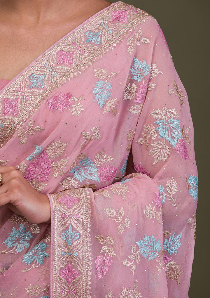 Pink Zariwork Georgette Saree-Koskii