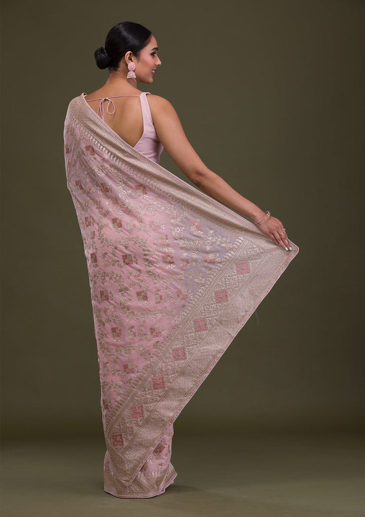 Pink Zariwork Georgette Saree-Koskii