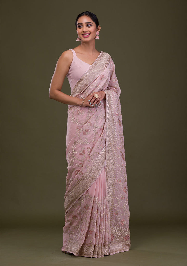 Pink Zariwork Georgette Saree-Koskii