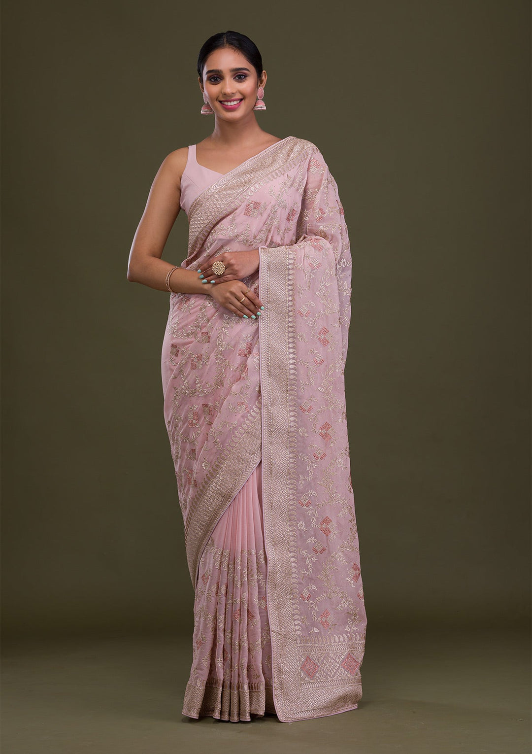 Pink Zariwork Georgette Saree-Koskii