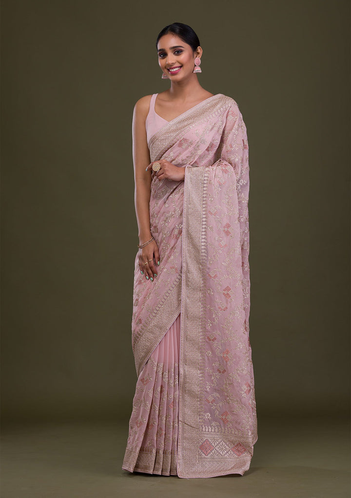 Pink Zariwork Georgette Saree-Koskii