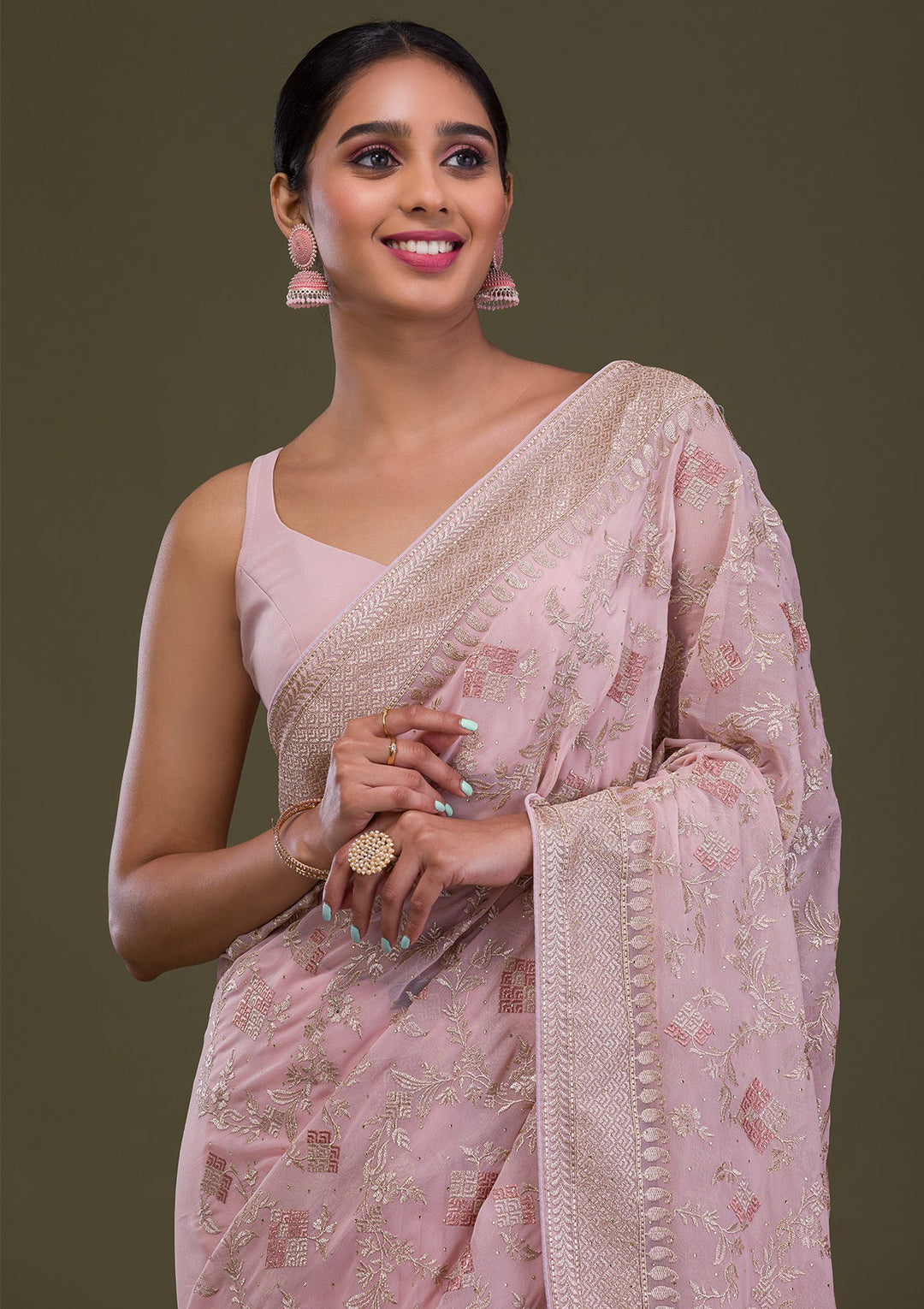 Pink Zariwork Georgette Saree-Koskii