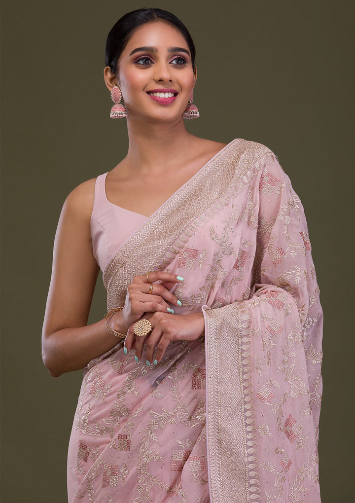 Pink Zariwork Georgette Saree-Koskii