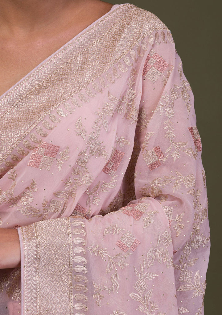 Pink Zariwork Georgette Saree-Koskii